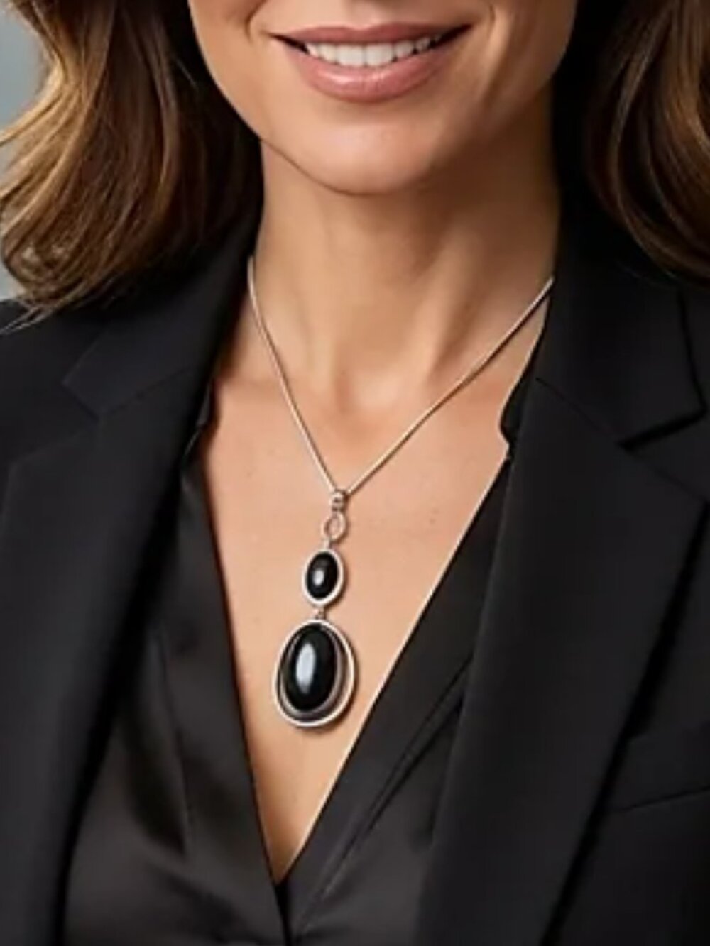 Black & Silver Modernist Geometric Y-Necklace | Adjustable Lariat